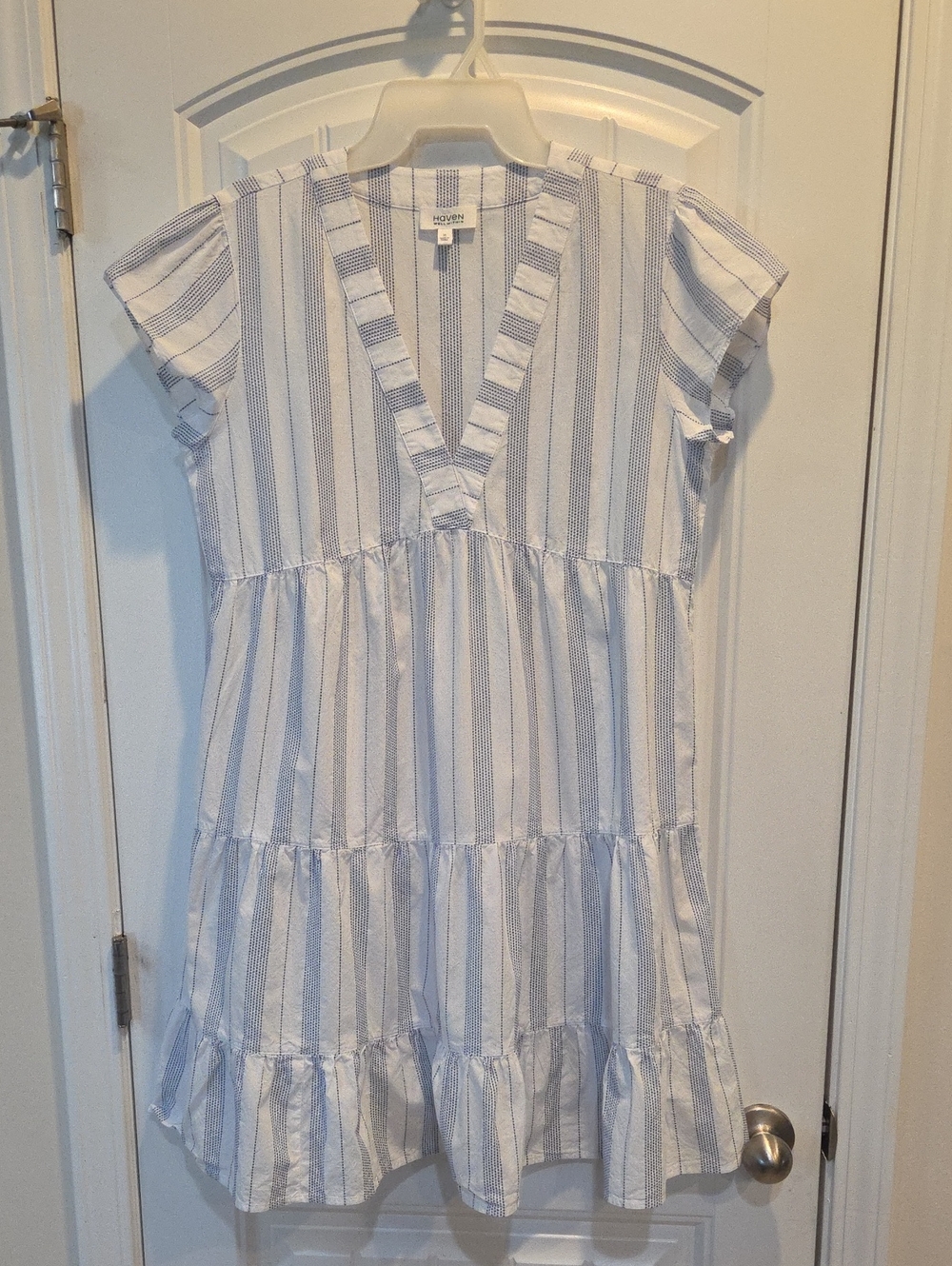 Haven Well Within  Blue and White Striped V‑Neck Tiered Summer Dress
